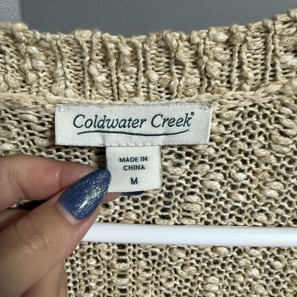 Coldwater Creek Pointelle Intrigue Popcorn Crochet Knit Open Front Cardigan Med - Picture 5 of 7